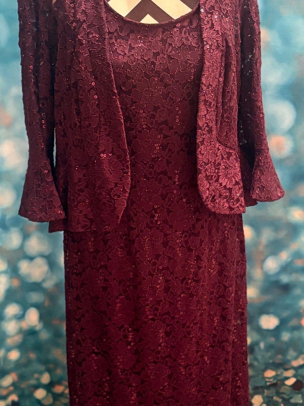 Elegant Plum Lace Sequin Women's Dress with Jacket - 12
